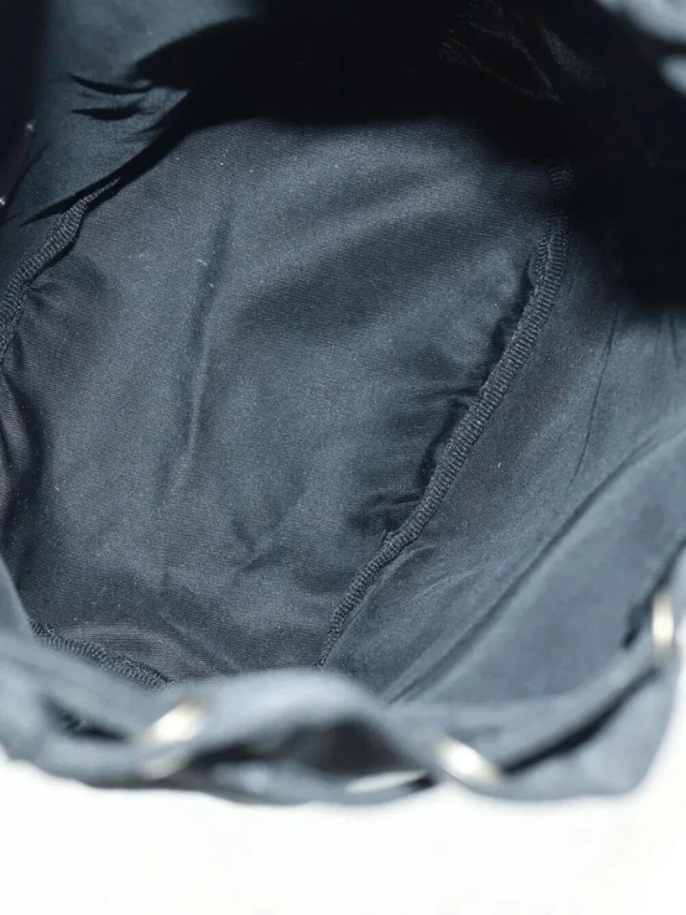 PRADA Drawstring Pouch Nylon Black Silver Auth 168451V
